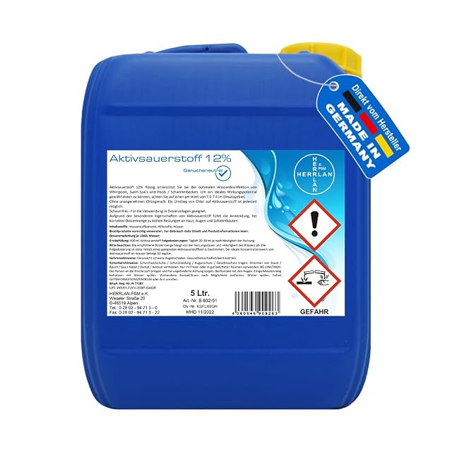 HERRLAN 12 percent stabilised active oxygen in a five litre canister with a degassing cap