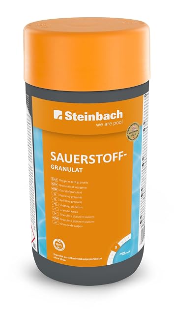 Steinbach active oxygen granulate in a one kilogram pack for chlorine-free pool care
