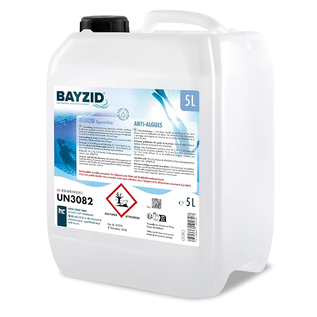 Höfer Chemie liquid algaecide in a five litre container for preventive pool care