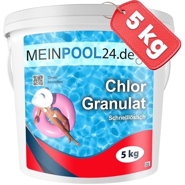 Meinpool24.de chlorine granulate at 56 percent active chlorine in a five kilogram pack