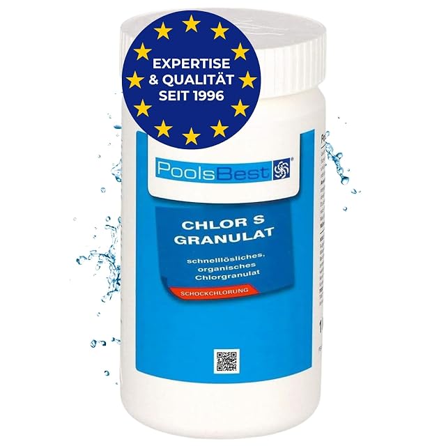 PoolsBest Chlor S granulate with 56 percent organic active chlorine and a measuring cup