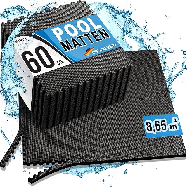 bonsport set of sixty EVA pool floor tiles with edge pieces and a 185 cm leaf net