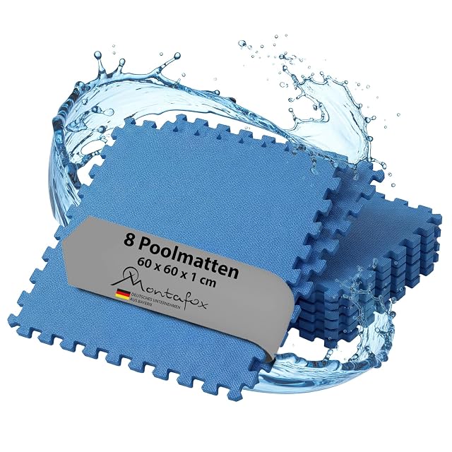 Blue Montafox EVA puzzle floor tiles, 60 cm square and 1 cm thick, interlocked into a mat