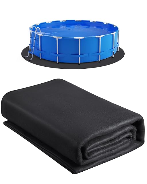 VEVOR round geotextile pool floor pad 5.5 metres across, laid out on grass