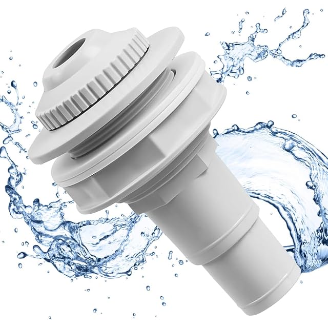 White mizikuu pool inlet fitting with a swivelling eyeball nozzle and 32/38 mm hose tail