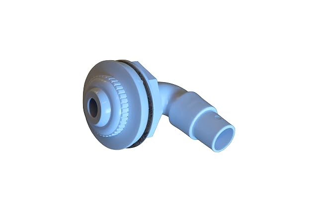 White SPIRATO pool inlet fitting with a 90 degree elbow and compression fitting for 32-38 mm hose