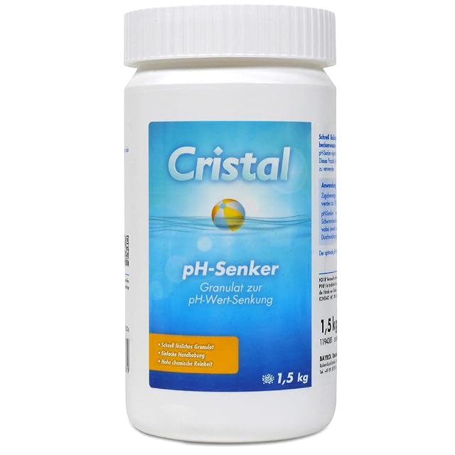Cristal pH-Minus granulate in a 1.5 kilogram pack for pools and hot tubs