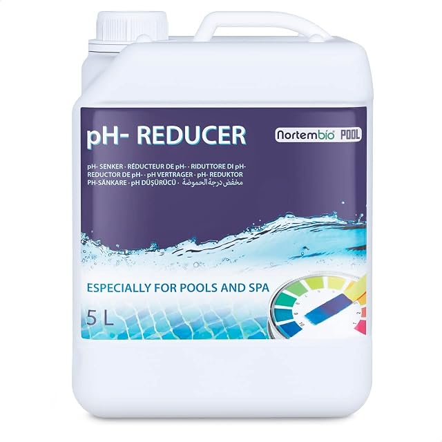 Nortembio liquid pH Minus in a five litre container for pools, hot tubs and spas