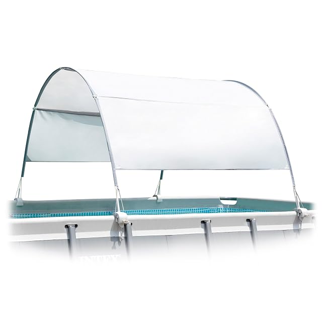 Intex canopy shading a small rectangular above-ground pool