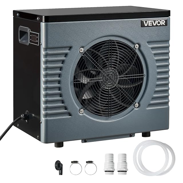 VEVOR pool heat pump with 32 and 38 millimetre inlet and outlet connections