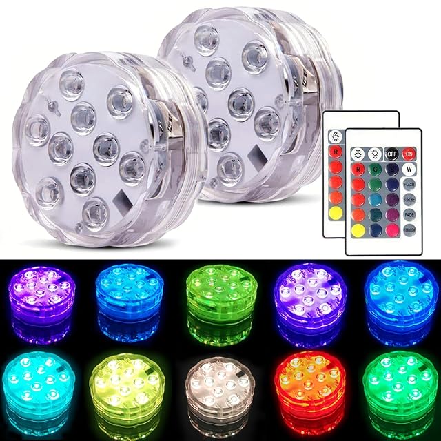Two Anziner floating RGB LED pool lights with a remote control
