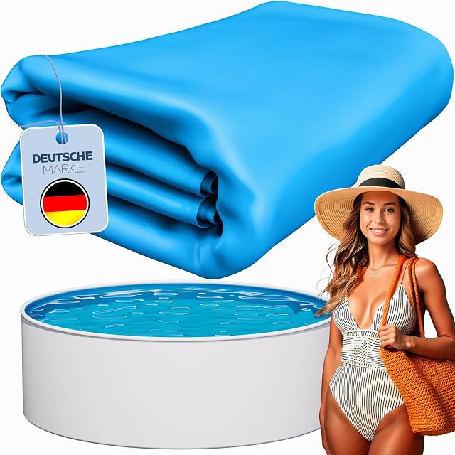 Blue poolomio overlap pool liner for a 460 by 90 centimetre round steel wall pool