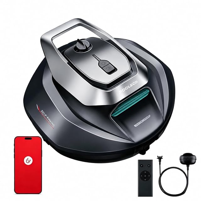 Pooleco 10s cordless pool robot with a manta-ray shaped body on a pool floor