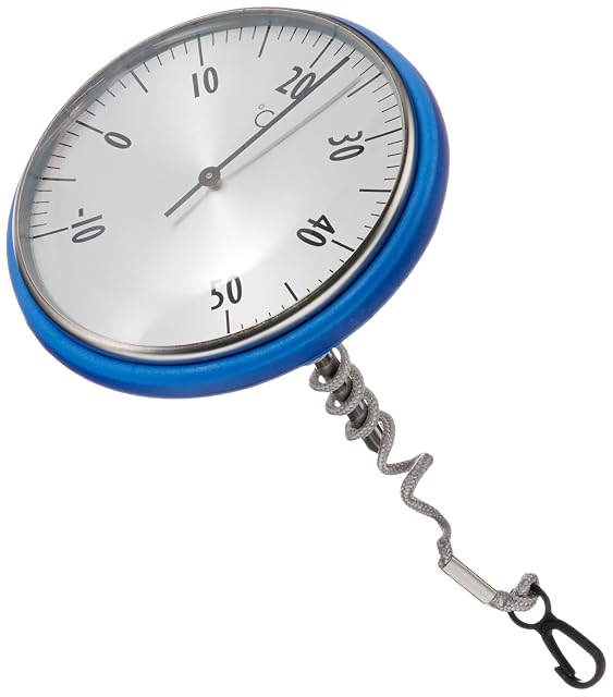 TFA Dostmann blue analogue pool thermometer in stainless steel with a float ring and line