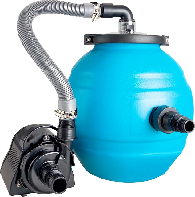 Mauk 16 litre sand filter system with a transparent lid showing the filter balls inside