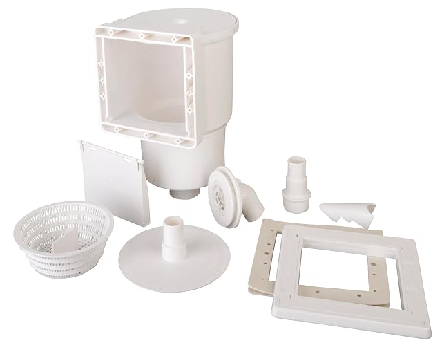 White Gre AR100 built-in pool skimmer in ABS with round top cover and trim