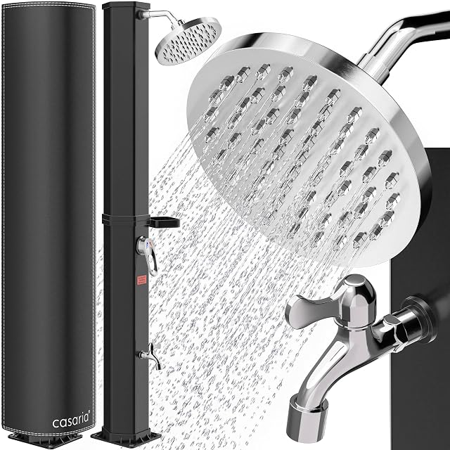 CASARIA 60 litre solar shower 216 centimetres tall with a stainless steel shelf