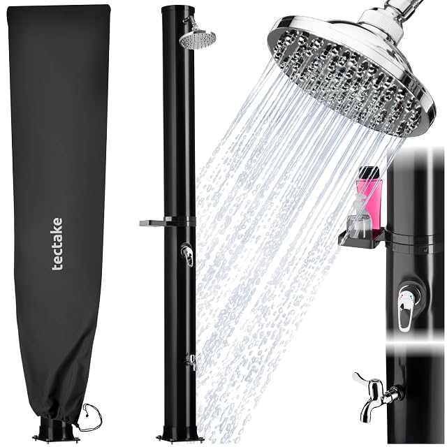 TecTake 40 litre solar shower with a rotating rain head and a base tap
