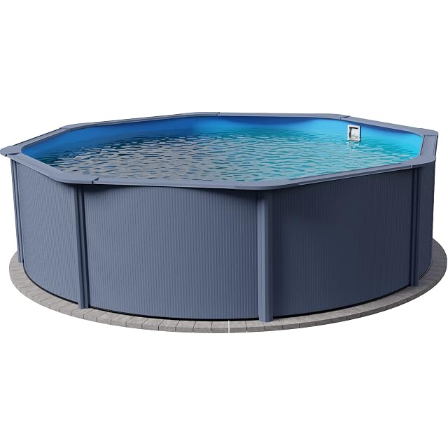 Anthracite Planet Pool Classic steel wall pool 360 cm across and 120 cm deep with a blue overlap liner