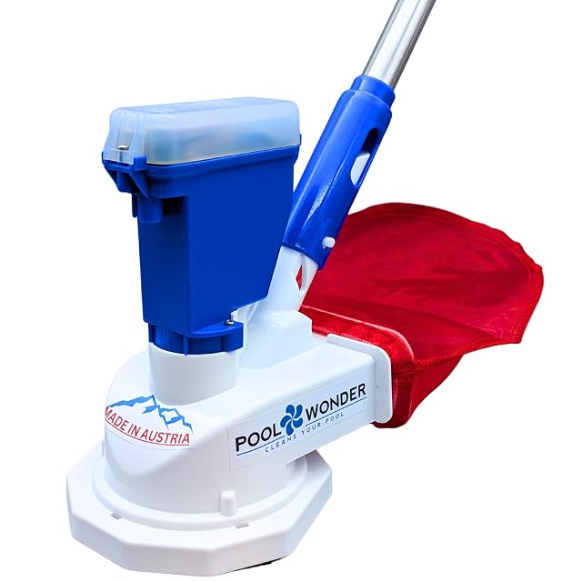 Poolwonder V2 cordless pool cleaner with a 13.5 cm suction head on a 205 cm segment pole