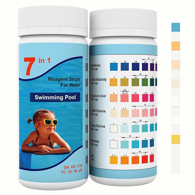 Joyzakzak 7-in-1 pool test strips, 100 sticks for pool and hot tub water