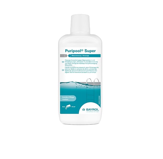 One litre bottle of BAYROL Puripool Super liquid overwintering concentrate